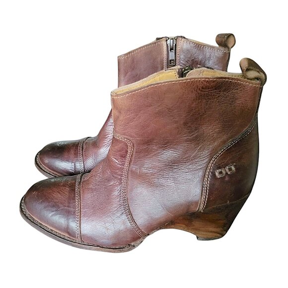 Leather Wedge Heel Ankle Boots Booties Bench Made in Leon Mexico Side Zipper - Picture 1 of 6
